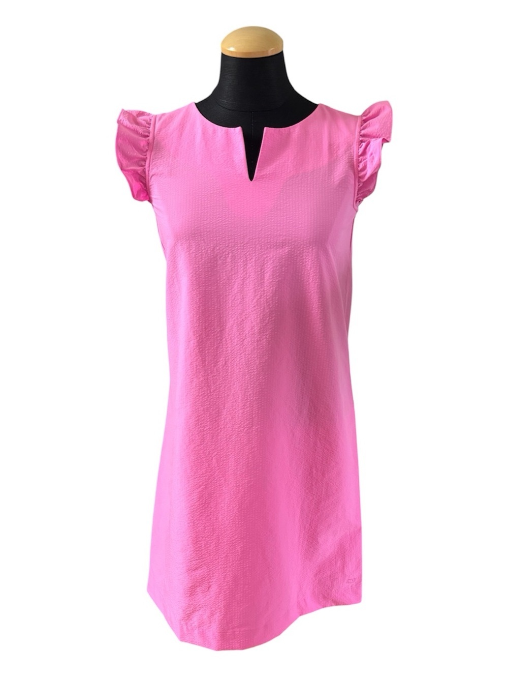 Vineyard Vines Girls Pink Performance Shift Ruffle Dress Flutter Sleeve Size 14